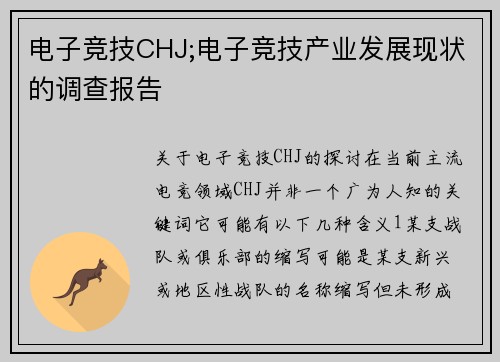电子竞技CHJ;电子竞技产业发展现状的调查报告